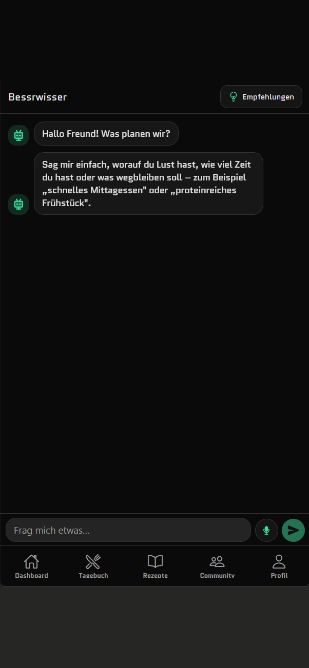 bessr App: KI-Berater schlägt eine passende Mahlzeit vor