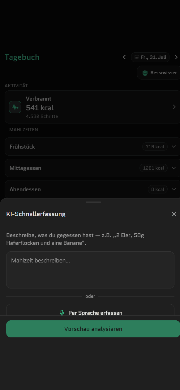 bessr App: erfasste Mahlzeiten eines Tages